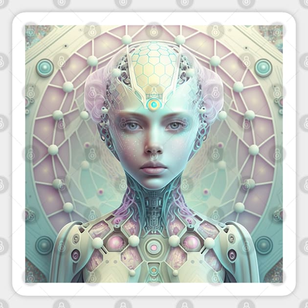 Portrait in Pastel Colors of A Fractal Robot Sticker by daniel4510